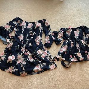 Mommy and Me navy blue flower dresses